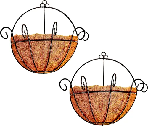 Vista 13 de Shoplala Maceta colgante de pared para exteriores (paquete de 2, 10 pulgadas), cesta colgante de flores de metal negro para plantas, macetas