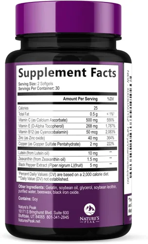 Vista 9 de Nature's Peak - Vitaminas para los ojos, vitamina 3 veces más fuerte para la salud ocular con luteína y zeaxantina, Vision Macular Health Soporte