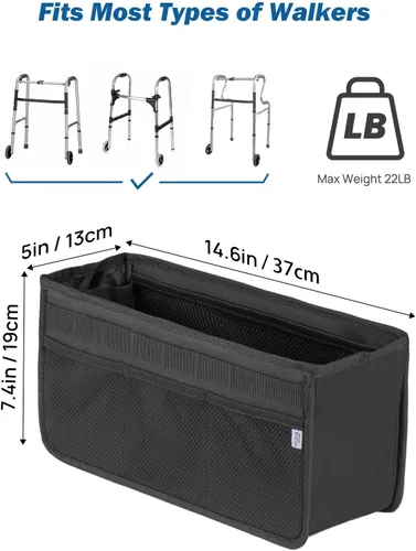 Vista 5 de JOYTUTUS Cesta para Andador Plegable, Cesta para Andadores para Personas Mayores, Bolsa de Almacenamiento para Andadores Rodantes, Bolsa con Gran