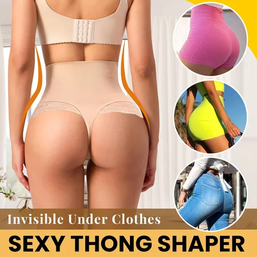 Vista 2 de HMQ Tanga moldeadora de abdomen para mujer, adelgazante, cintura alta, sin costuras, moldeadora de cuerpo, ropa