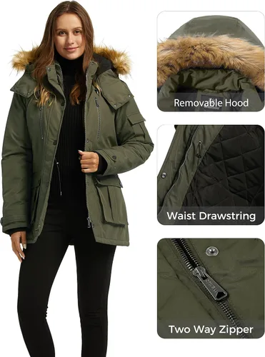 Vista 6 de Wantdo - Chaqueta acolchada para invierno para mujer, abrigo acolchado y cálido, parca gruesa con capucha extraíble