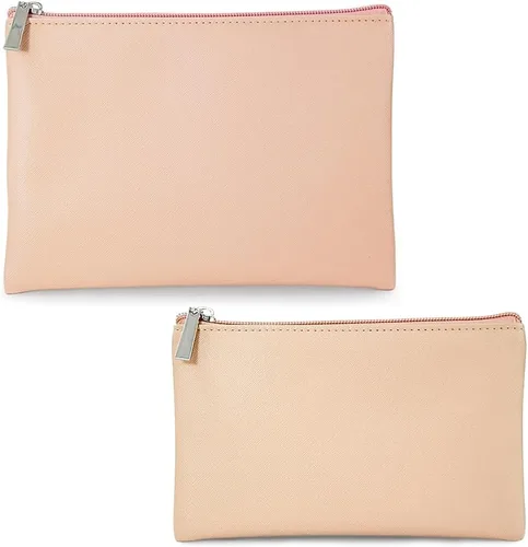 Vista 10 de Juego de 2 bolsas de maquillaje, pequeña bolsa de maquillaje con cremallera, bolsa de cosméticos portátil para viajes, bolsa de belleza de piel Negro