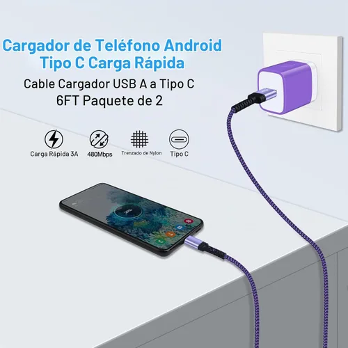 Vista 3 de Samsung - Cable de carga rápida tipo C, cable de alimentación de teléfono Android de 6 pies para Samsung Galaxy A23/A15 5G/A14 5G/A54/A53/S24/S23