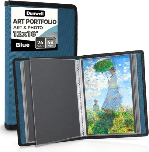 Vista 13 de Dunwell Carpeta portafolio de arte de 11x14 con papel de montaje (negro), carpeta grande para almacenamiento de obras de arte, 24 fundas muestran 48