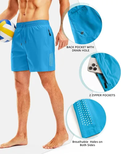 Vista 4 de Viodia Traje de baño para hombre de 5 pulgadas con bolsillos con cremallera, pantalones cortos de playa de secado rápido para hombre, traje de baño