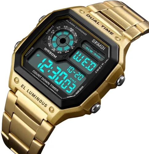 Vista 2 de Reginald Relojes para hombre Moda Trend Gold Multifunción Impermeable Reloj LED Digital Cronógrafo Acero Inoxidable Cuadrado Relojes