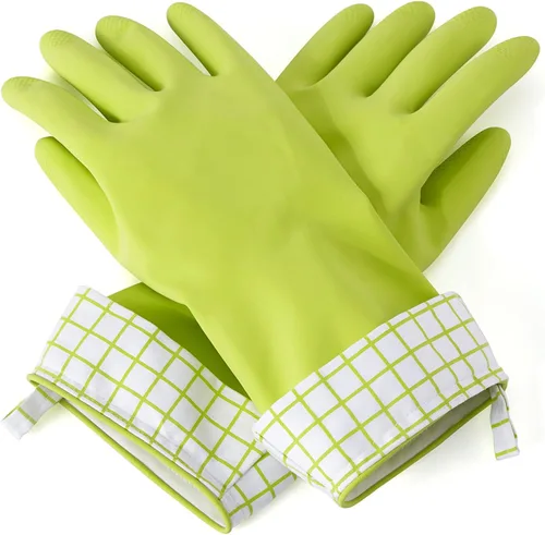 Vista 8 de Full Circle Splash Patrol - Guantes de limpieza de látex natural para platos, puños de algodón que se mantienen secos, duraderos con forro Gris