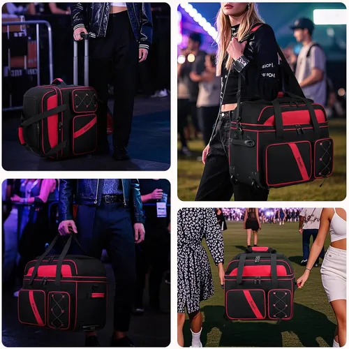 Vista 6 de DJ Cable Bag with Wheels for Equipment,Rolling Gig Bags for Musicians Naranja