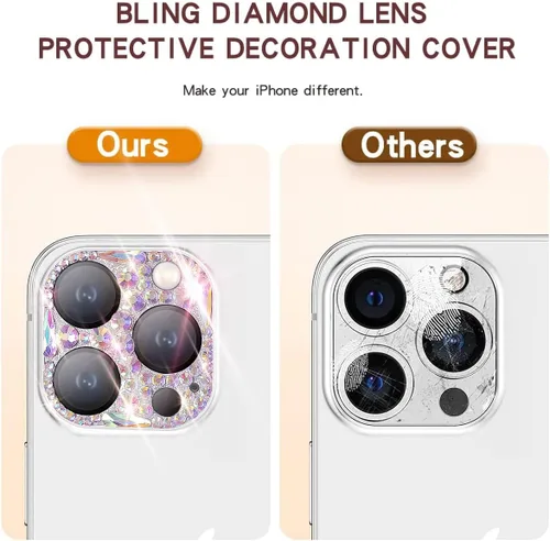 Vista 4 de Protector de lente de cámara con diamantes brillantes compatible con iPhone 15 Pro y iPhone 15 Pro Max, cubierta de cámara de gemas con purpurina