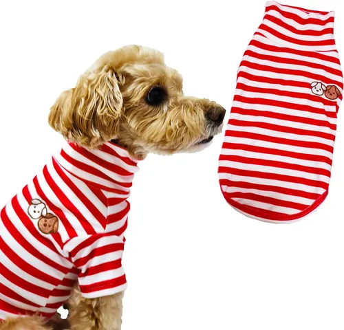 Vista 12 de Suéter de cuello alto para perro, lindo bordado de perrito, sudadera súper suave para perro, camisa para perro, suéter elástico a rayas para Raya