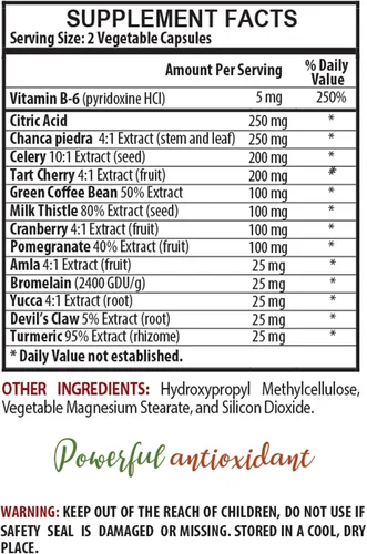 Vista 2 de amla suplemento - ÁCIDO ÚRICO ANTIOXIDANTE NATURAL - Curcumina de cúrcuma - Ácido cítrico - Chanca Piedra - 3 Botellas 180 Cápsulas Vegetales