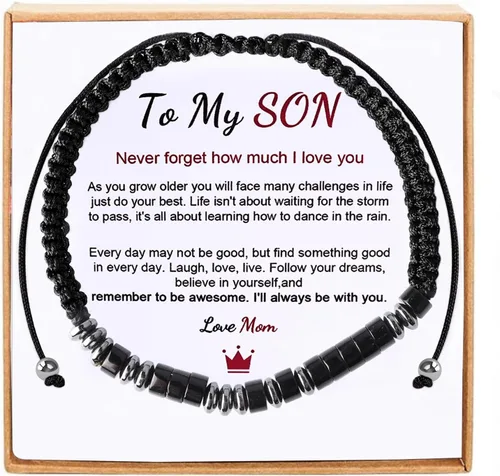 Vista 9 de Ideas de regalo para adolescentes y niños: Pulsera de código morse con texto en inglés "I LOVE YOU" para hijo - Ajustable, hecha a mano, rellenos