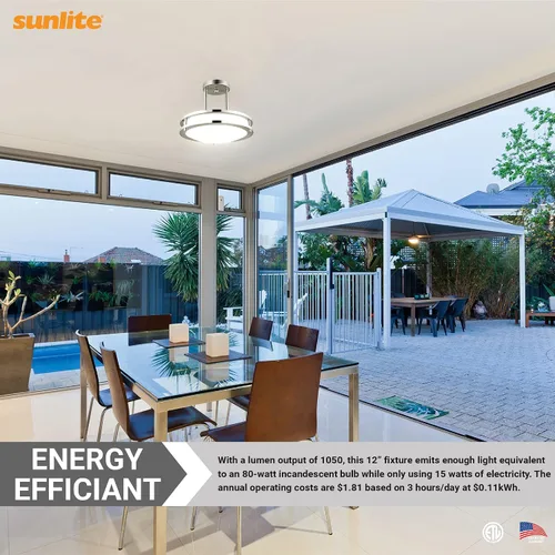 Vista 6 de Sunlite 87783 Lámpara colgante LED de doble banda de 12 pulgadas, montaje empotrado, 15 vatios, 1050 lúmenes, color seleccionable 30K/40K/50K