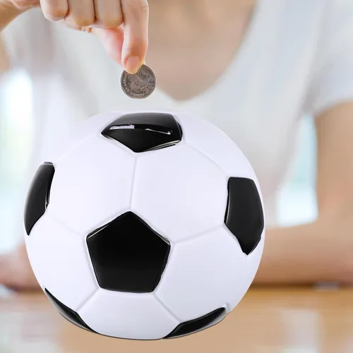Vista 9 de Kisangel - Alcancía de fútbol para niños y niñas, pelota de fútbol, monedas, decoración del hogar, 5.90 pulgadas, lindo dinero de dibujos animados