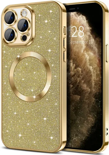Vista 30 de Hython para iPhone 16 Funda con chispas brillantes, fundas transparentes magnéticas con protector de lente de cámara [Compatible con MagSafe]