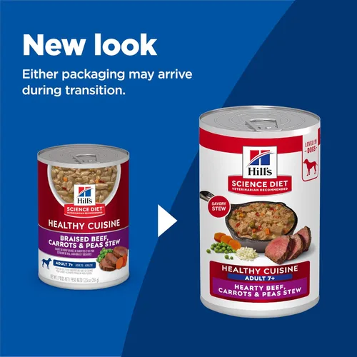 Vista 2 de Hill's Science Diet Adult 7+ Healthy Cuisine - Alimento húmedo para perros, carne abundante, guiso de zanahorias y guisantes, latas de 12.5 onzas