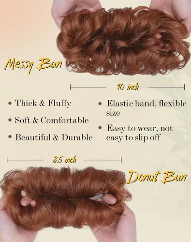 Vista 3 de 2 piezas de cabello desordenado moño sintético extensiones de moño Caoba