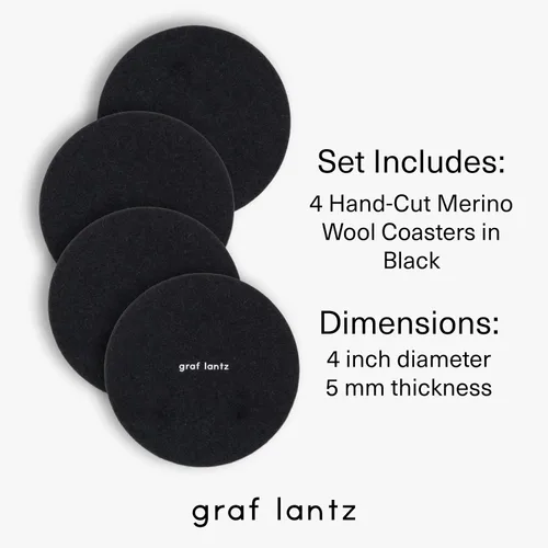 Vista 4 de Graf Lantz - Juego de 4 posavasos redondos de lana de merino Bierfilzl - Negro (círculos de 10 cm) - Absorbe el 30% del peso - Lana alemana