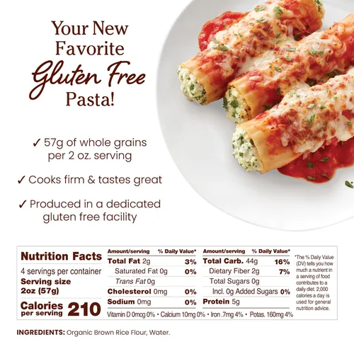 Vista 2 de Jovial Pasta Manicotti de Arroz Integral - Pasta Manicotti, Pasta de Manicotti, Pasta de Grano Entero, Pasta Orgánica, Sin Gluten, Sin Lácteos