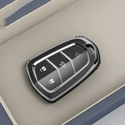 Vista 5 de ontto Protector de llave de automóvil compatible con Cadillac de 4 botones, carcasa de TPU suave con borde plateado para Escalade CTS SRX XT5 ATS