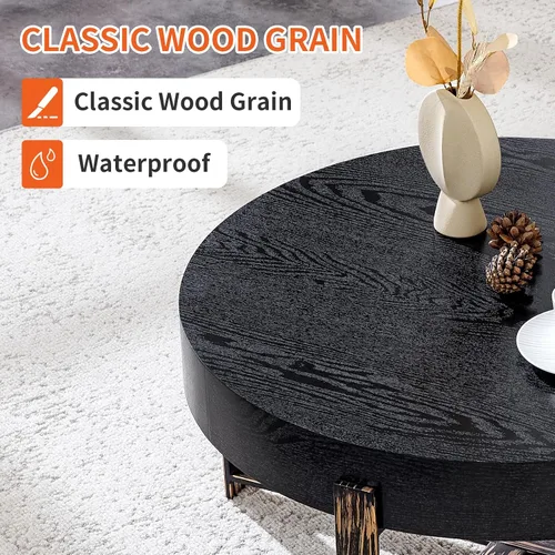 Vista 5 de Mesa de centro redonda de 30.7 pulgadas, mesas de centro modernas para sala de estar, mesa de té circular de madera con patas de metal