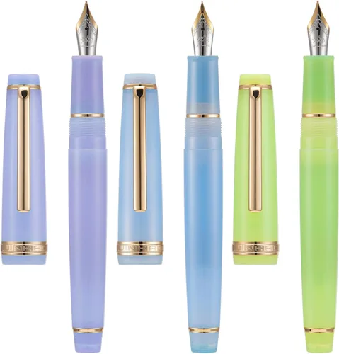 Vista 10 de 3 Jinhao 82 Pluma estilográfica acrílica transparente de color clásico mixto con punta media y borde dorado, con juego de conversor Mezcla clásica