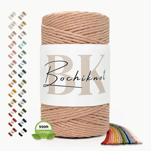 Vista 40 de BOCHIKNOT Cordón de macramé de 3 mm x 302 m - Cordón de macramé de hebra única para colgantes de pared, perchas de plantas - Cordón de macramé de 3