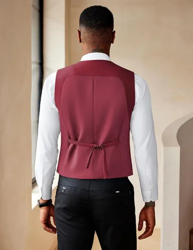 Vista 4 de COOFANDY Chaleco de traje para hombre, ajustado, doble botonadura, chaleco formal de negocios