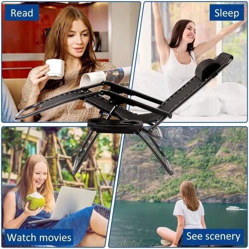 Vista 7 de Dkeli Zero Gravity - Juego de 2 sillas plegables y ajustables para patio con portavasos para exteriores, reclinables, para campamento, junto a