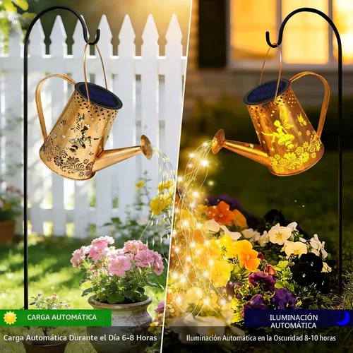 Vista 4 de YJFWAL Regadera solar con luces, regalos únicos para mamá, abuela, mujer, cumpleaños, impermeable, regalos de jardinería, regadera con luces