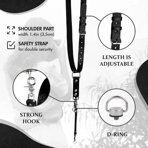 Vista 2 de C Coiro Leather Camera Strap Crossbody for DSLR, Mirrorless – Secure Dual Mount, Quick Release for Professional Photography