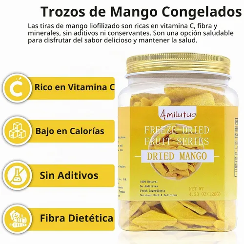 Vista 2 de Mango liofilizado, fruta liofilizada, 120g/4.23OZ de mango natural deshidratado, sin azúcar añadida, nada añadido, snack de superalimento, chips