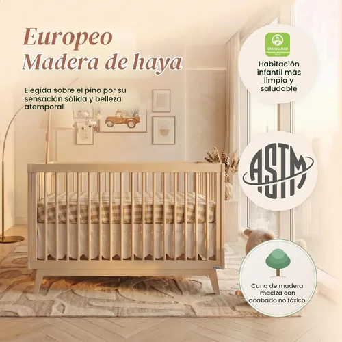 Vista 5 de dadada Soho - Cuna convertible 3 en 1 de madera maciza para bebé, madera de haya lavada