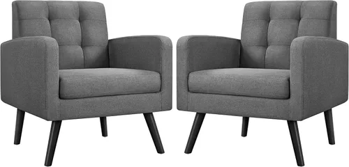 Vista 11 de Yaheetech - Sillas de acento de mediados de siglo, silla moderna tapizada de piel sintética para sala de estar, sillón acogedor con respaldo