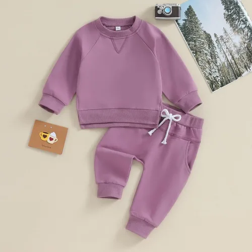 Vista 2 de AEEMCEM Conjunto de sudadera con cuello redondo y pantalones deportivos para bebé niño y niña