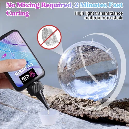 Vista 2 de LET'S RESIN Resina UV, Kit de Resina UV de Alta Viscosidad Transparente y Gruesa de 200g, Resina Epóxica Ultravioleta de Curado Rápido y Baja