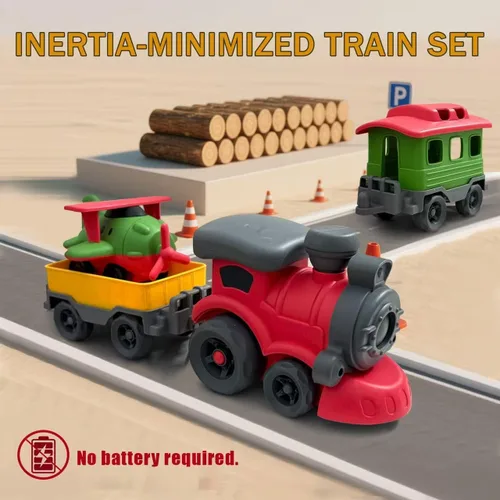 Vista 4 de Juego de Tren de Juguete de Navidad para Niños Pequeños de 3-5 Años, Juguetes de Tren Pequeños Locomotora con Vagón de Avión Conjunto de Tren Bajo