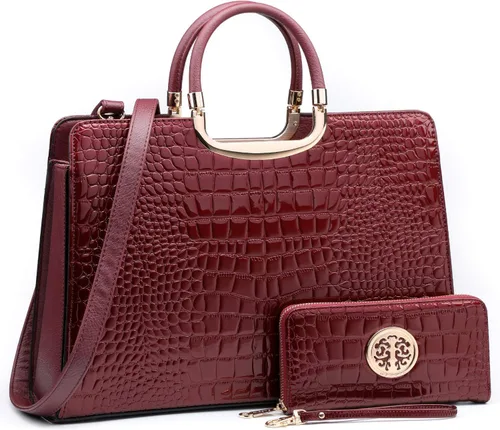 Vista 17 de Bolso de mano para mujer con asa superior, bolso de hombro, bolso tipo tote, cartera con billetera a juego 2-azul cocodrilo