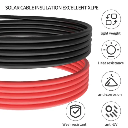 Vista 4 de Cable de extensión de panel solar ELFCULB - 1 par de 10AWG 3 pies, cable de extensión solar negro y rojo, cable de panel solar PV con conectores