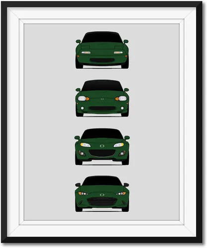 Vista 18 de Custom Car Posters Póster hecho a mano compatible con Mazda Miata (perfil lateral), decoración de la NA, NB, NC, ND, Miata Generations History