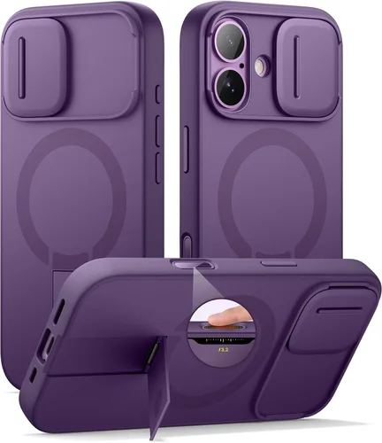 Vista 99 de SURITCH Funda para iPhone 12/12 Pro con cubierta magnética para cámara deslizante y soporte ajustable, compatible con MagSafe, funda protectora Negro