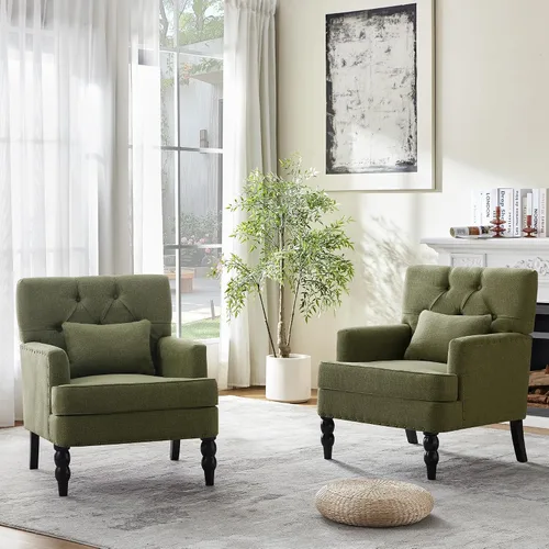 Vista 15 de HUIMO Silla de Club Acolchada, Silla de Acento con Almohada Lumbar, Sillón Tapizado con Botones, Sillas de Sofá de Tela de Lino para Dormitorio