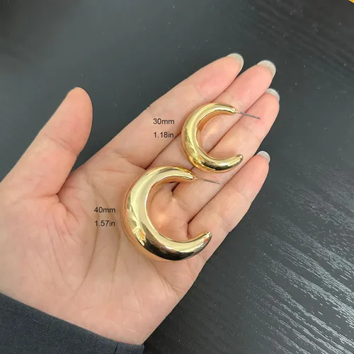 Vista 3 de Aretes de aro gruesos de oro medio abierto para mujer