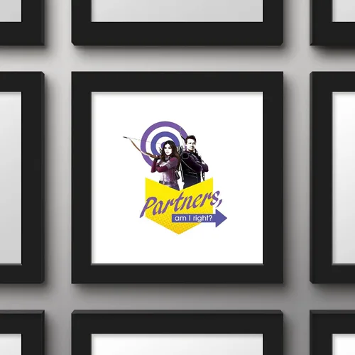 Vista 3 de Trends International Gallery Pops Marvel Hawkeye - Póster de pared de Partners Am I Right, 12 x 12 pulgadas, versión enmarcada en negro Versión