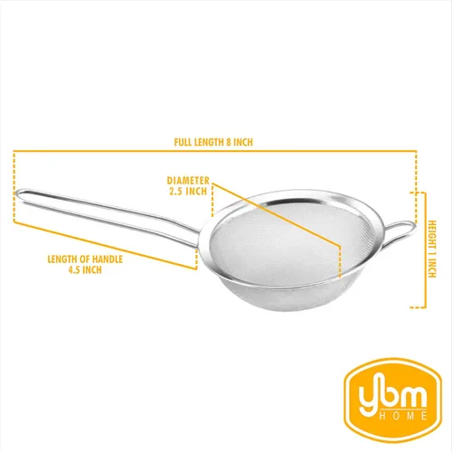 Vista 4 de YBM HOME Colador de malla fina de acero inoxidable con mango para enjuagar granos, frijoles y frutas de arroz, 2.5 pulgadas