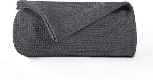 Vista 10 de BOUTIQUO - Cobija de cama 100% algodón, cobija térmica transpirable tamaño individual 60"x90", suave cobija de punto panal 152cmx229cm, cobija