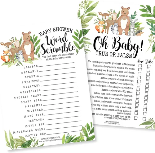 Vista 12 de Hadley Designs Juegos de baby shower para 25 invitados – Juego de baby shower de puntos dorados para baby shower, verdadero o falso, juego de baby