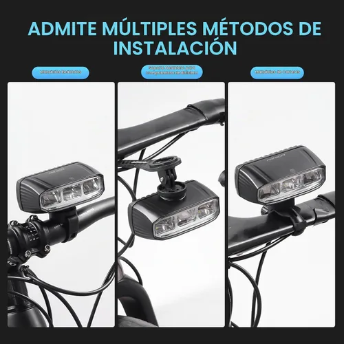 Vista 4 de Barra de luz LED súper brillante para bicicleta eléctrica – 1200 lúmenes con luz alta/baja, 5 modos, USB-C recargable, montaje universal