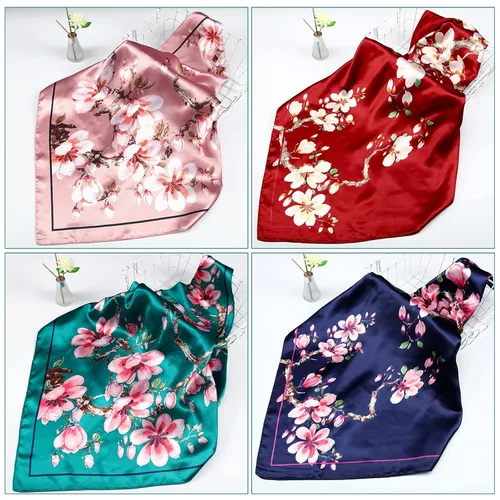 Vista 6 de Honoson 4 pañuelos de satén de 35 pulgadas para la cabeza grandes, cuadrados, sedosos, de satén, bohemios, para mujeres y niñas, Varios