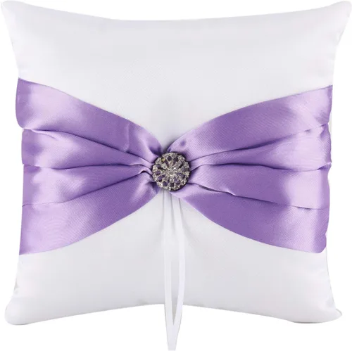 Vista 4 de he andi 7.8 "Satén Artificial Diamante Decoración Anillo de Bodas Cojinete Almohada (azul)